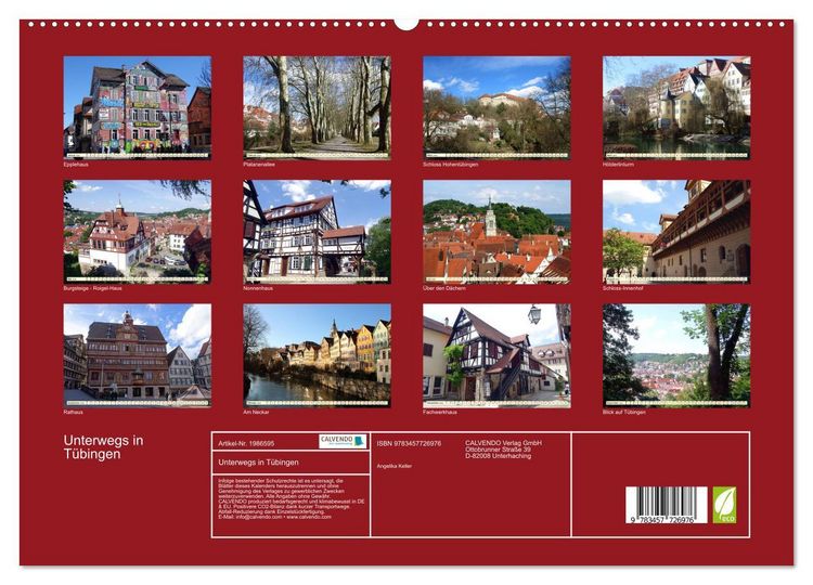 Produktbild: Unterwegs in T&uuml;bingen (hochwertiger Premium Wandkalender 2026 DIN A2 quer), Kunstdruck in Hochglanz