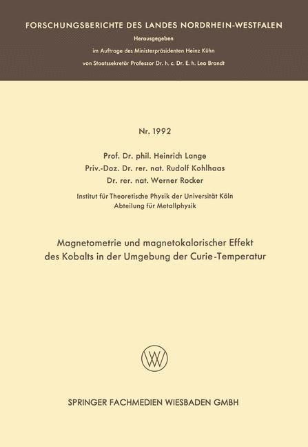 Produktbild: Magnetometrie und magnetokalorischer Effekt des Kobalts in der Umgebung der Curie-Temperatur