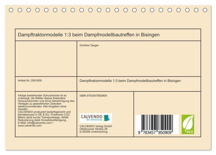 Produktbild: Dampftraktormodelle 1:3 beim Dampfmodellbautreffen in Bisingen (Tischkalender 2026 DIN A5 quer), CALVENDO Monatskalender