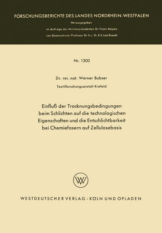 Produktbild: Einflu&szlig; der Trocknungsbedingungen beim Schlichten auf die technologischen Eigenschaften und die Entschlichtbarkeit bei Chemiefasern auf Zellulosebasis