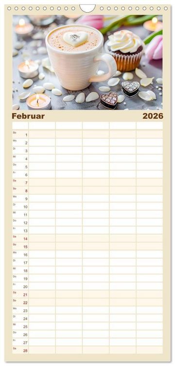 Produktbild: Familienplaner 2026 - Cappuccino, Latte und mehr - Der gro&szlig;e Kaffeekalender mit 5 Spalten (Wandkalender, 21 x 45 cm) CALVENDO