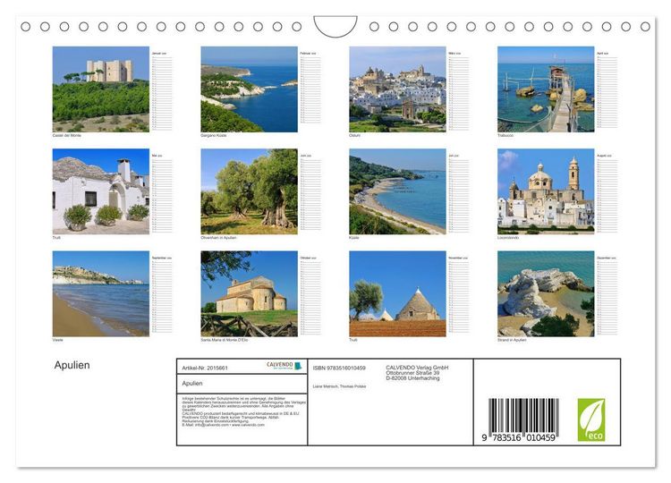 Produktbild: Apulien (Wandkalender 2026 DIN A4 quer), CALVENDO Monatskalender