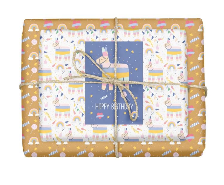 Produktbild: Geschenkpapier-Set f&uuml;r Kinder: Lama-Pinata