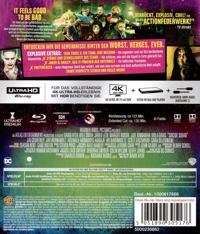 Produktbild: Suicide Squad (Kinofassung als 4K Ultra HD) (+ Extended Cut als Blu-ray)