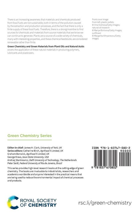 Produktbild: Green Chemistry and Green Materials from Plant Oils and Natural Acids