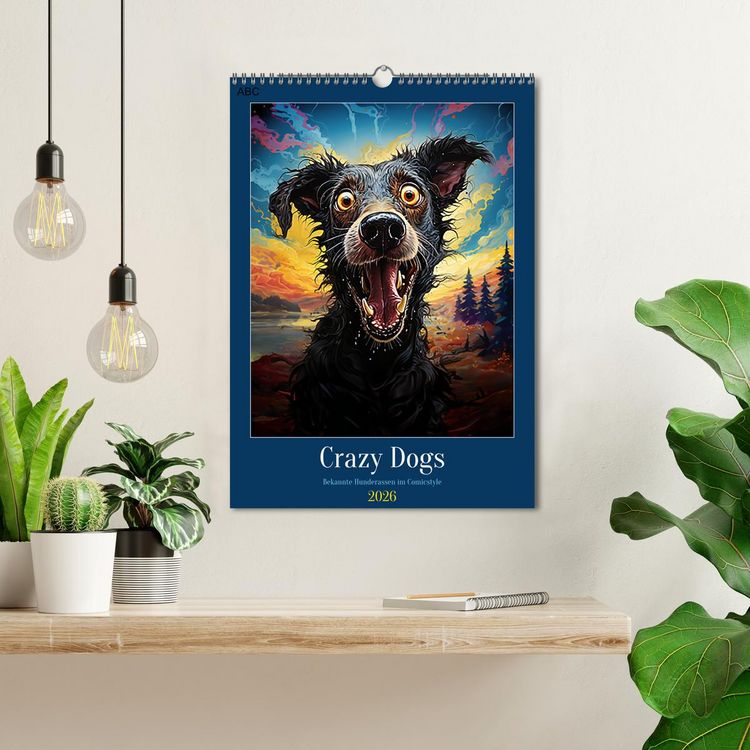 Produktbild: Crazy Dogs Bekannte Hunderassen im Comicstyle (Wandkalender 2026 DIN A3 hoch), CALVENDO Monatskalender