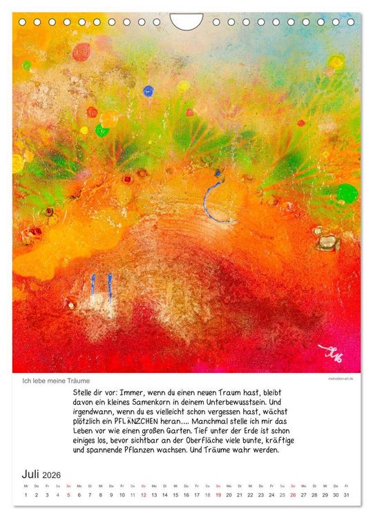 Produktbild: Motivation-Art Herzensw&uuml;nsche (Wandkalender 2026 DIN A4 hoch), CALVENDO Monatskalender