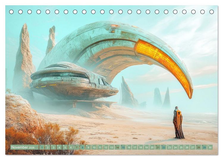 Produktbild: Fantasievolle Zukunftswelten - Science Fiction (Tischkalender 2026 DIN A5 quer), CALVENDO Monatskalender