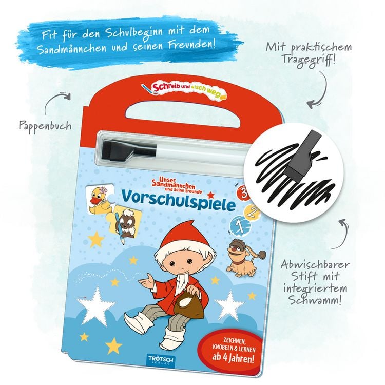 Produktbild: Tr&ouml;tsch Unser kleines Sandm&auml;nnchen Schreib und wisch weg Vorschulspiele Sandmann Pappenbuch