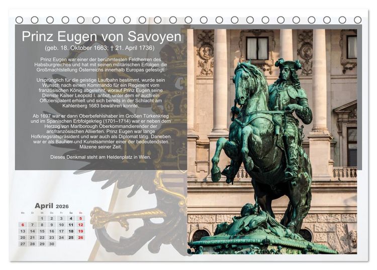 Produktbild: Auf den Spuren der Habsburger (Tischkalender 2026 DIN A5 quer), CALVENDO Monatskalender