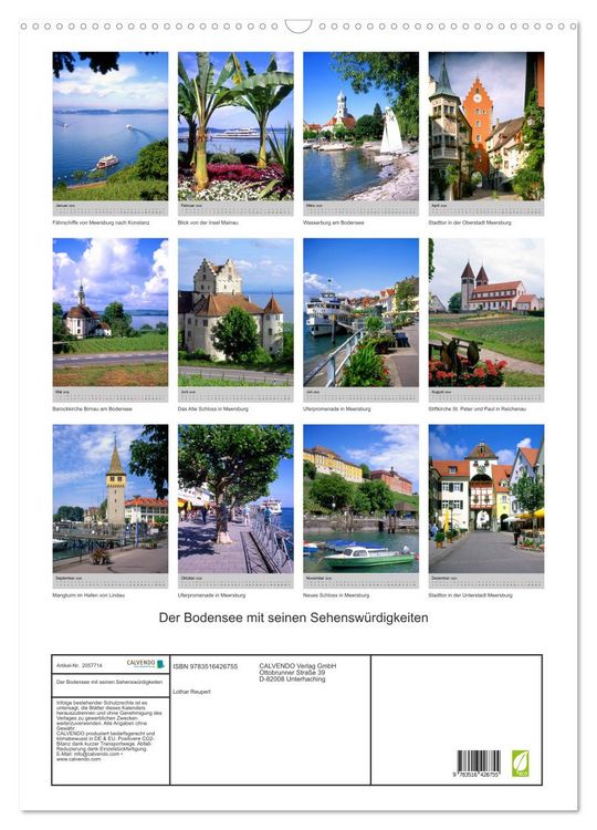 Produktbild: Der Bodensee mit seinen Sehensw&uuml;rdigkeiten (Wandkalender 2026 DIN A2 hoch), CALVENDO Monatskalender