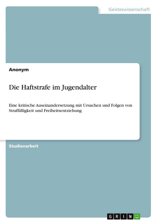 Produktbild: Die Haftstrafe im Jugendalter