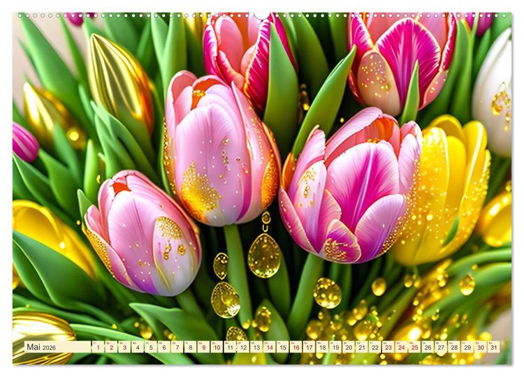 Produktbild: Lieblingsblumen mit goldenen Akzenten (hochwertiger Premium Wandkalender 2026 DIN A2 quer), Kunstdruck in Hochglanz