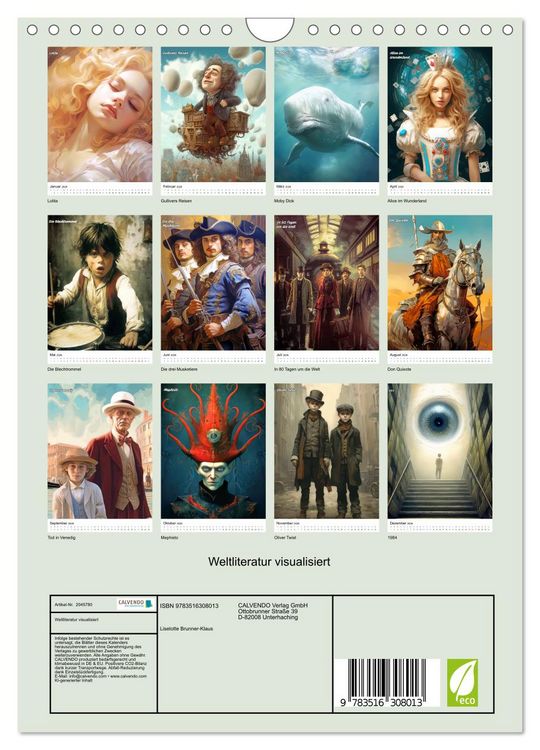 Produktbild: Weltliteratur visualisiert (Wandkalender 2026 DIN A4 hoch), CALVENDO Monatskalender