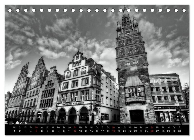 Produktbild: M&uuml;nster in schwarz-wei&szlig; gesehen (Tischkalender 2026 DIN A5 quer), CALVENDO Monatskalender