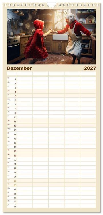 Produktbild: Familienplaner 2027 - Rotk&auml;ppchen und der Wolf mit 5 Spalten (Wandkalender, 21 x 45 cm) CALVENDO