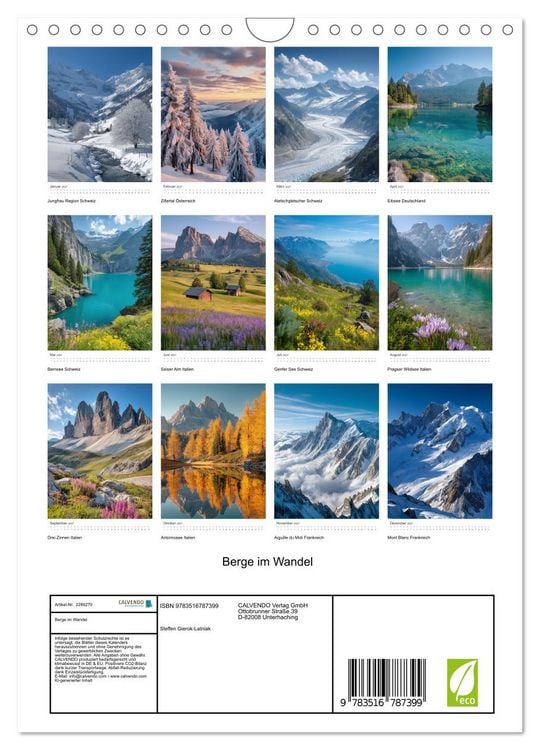 Produktbild: Berge im Wandel (Wandkalender 2027 DIN A4 hoch), CALVENDO Monatskalender