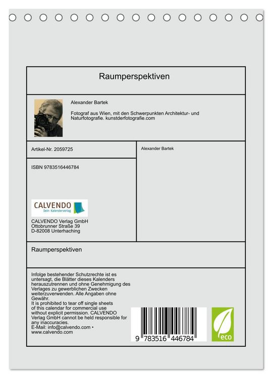Produktbild: Raumperspektiven (Tischkalender 2026 DIN A5 hoch), CALVENDO Monatskalender