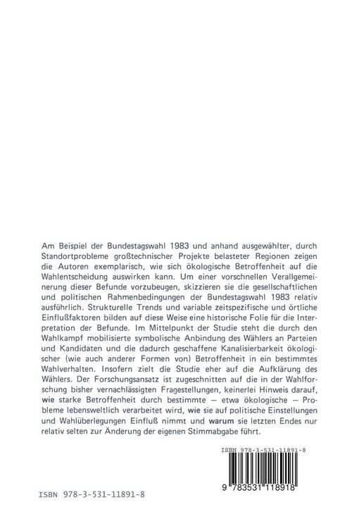 Produktbild: &Ouml;kologische Betroffenheit, Lebenswelt und Wahlentscheidung