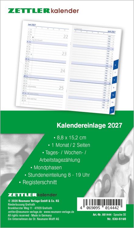 Produktbild: Kalenderersatzeinlage TP 1M/2S Registerschnitt 2027