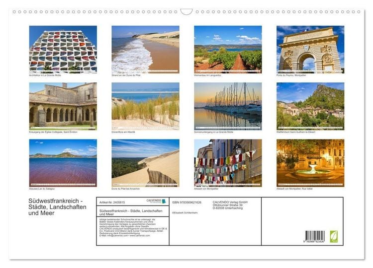 Produktbild: S&uuml;dwestfrankreich - St&auml;dte, Landschaften und Meer (Wandkalender 2027 DIN A2 quer), CALVENDO Monatskalender
