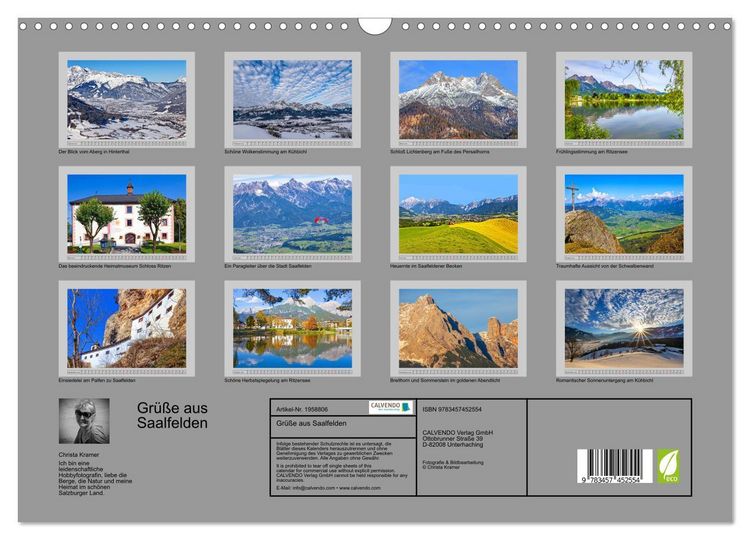 Produktbild: Gr&uuml;&szlig;e aus Saalfelden (Wandkalender 2026 DIN A3 quer), CALVENDO Monatskalender