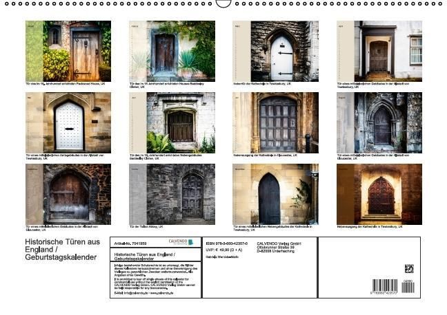 Produktbild: Historische T&uuml;ren aus England / Geburtstagskalender (Wandkalender immerw&auml;hrend DIN A2 quer)