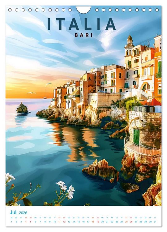 Produktbild: Italien - Old School Poster Style (Wandkalender 2026 DIN A4 hoch), CALVENDO Monatskalender