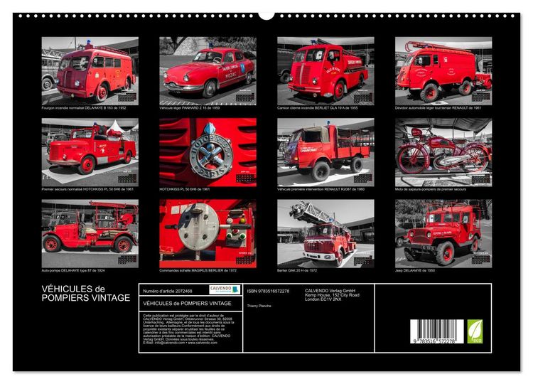 Produktbild: V&Eacute;HICULES de POMPIERS VINTAGE (Calendrier mural 2026 DIN A2 vertical) calendrier de bureau