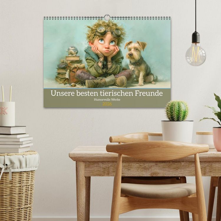 Produktbild: Unsere besten tierischen Freunde - Humorvolle Werke (Wandkalender 2026 DIN A3 quer), CALVENDO Monatskalender