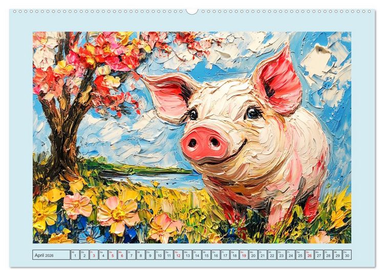 Produktbild: Lustiges Borstenvieh. Zauberhafte Schweinchen im &Ouml;lgem&auml;lde-Stil (Wandkalender 2026 DIN A2 quer), CALVENDO Monatskalender