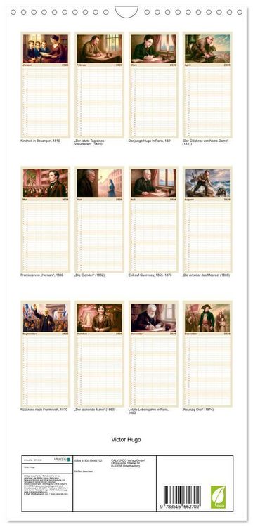 Produktbild: Familienplaner 2026 - Victor Hugo mit 5 Spalten (Wandkalender, 21 x 45 cm) CALVENDO