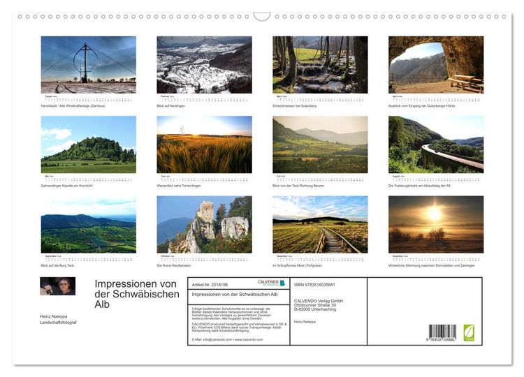 Produktbild: Impressionen von der Schw&auml;bischen Alb (Wandkalender 2026 DIN A2 quer), CALVENDO Monatskalender