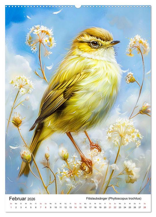 Produktbild: Heimische V&ouml;gel - Singv&ouml;gel zwischen Bl&uuml;ten und Beeren (hochwertiger Premium Wandkalender 2026 DIN A2 hoch), Kunstdruck in Hochglanz