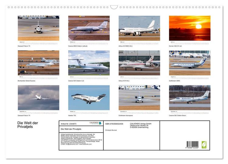 Produktbild: Die Welt der Privatjets (Wandkalender 2027 DIN A2 quer), CALVENDO Monatskalender