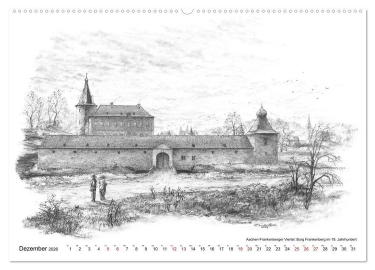 Produktbild: ZeitZeichnen: Burgen und Befestigungen in der Aachener Region (Wandkalender 2026 DIN A2 quer), CALVENDO Monatskalender