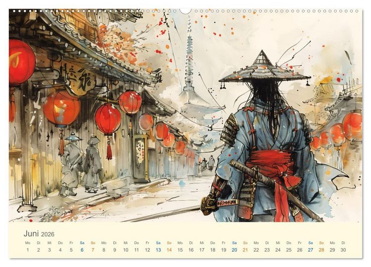 Produktbild: Samurai - whimsical inked style (Wandkalender 2026 DIN A2 quer), CALVENDO Monatskalender