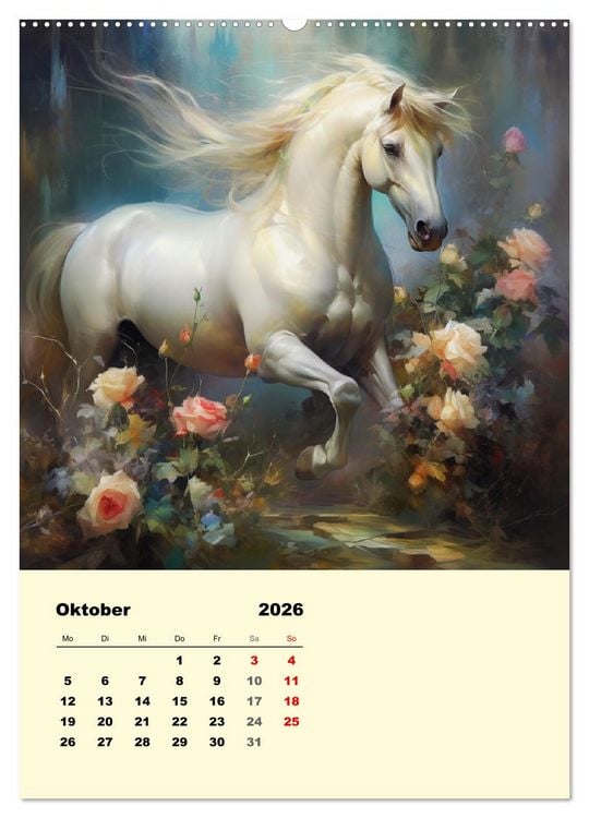 Produktbild: Pferde im romantischen Barockstil (hochwertiger Premium Wandkalender 2026 DIN A2 hoch), Kunstdruck in Hochglanz