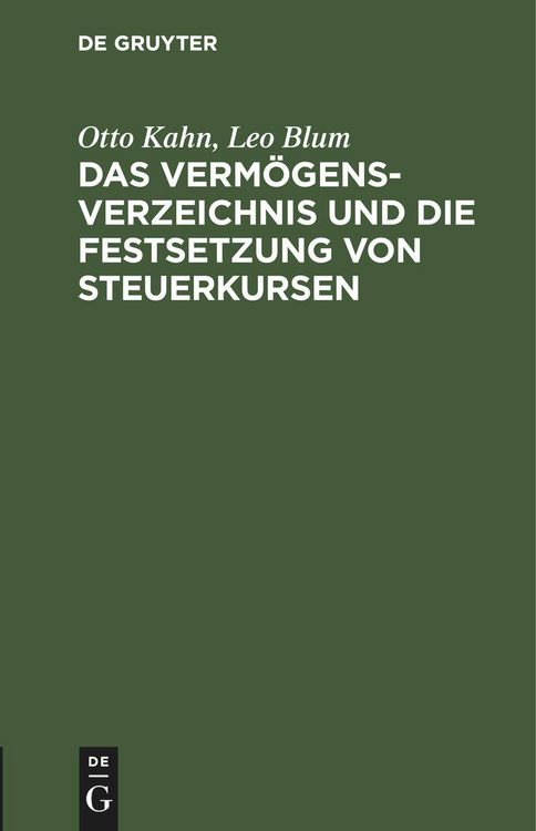 Produktbild: Das Verm&ouml;gensverzeichnis und die Festsetzung von Steuerkursen