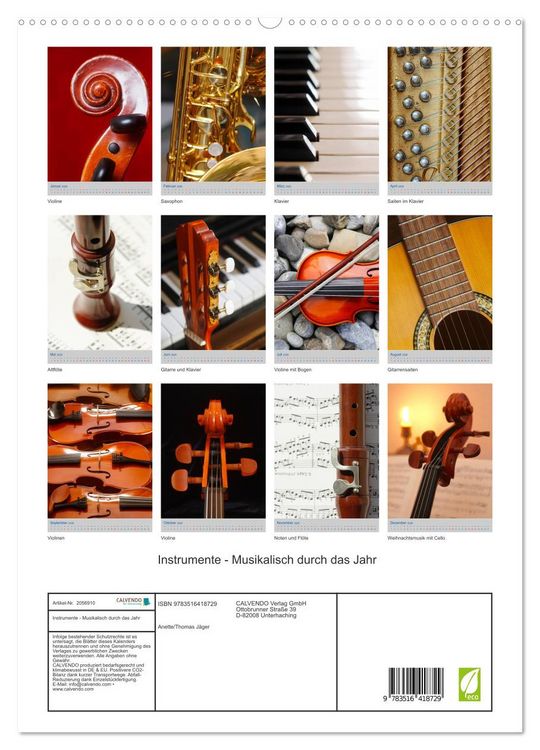Produktbild: Instrumente - Musikalisch durch das Jahr (hochwertiger Premium Wandkalender 2026 DIN A2 hoch), Kunstdruck in Hochglanz