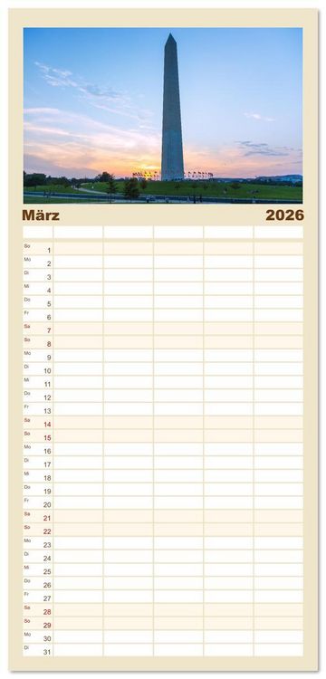 Produktbild: Familienplaner 2026 - Washington, D.C., Hauptstadtzauber der USA mit 5 Spalten (Wandkalender, 21 x 45 cm) CALVENDO