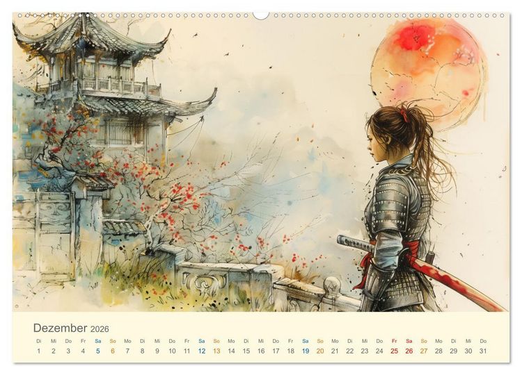 Produktbild: Samurai - whimsical inked style (Wandkalender 2026 DIN A2 quer), CALVENDO Monatskalender