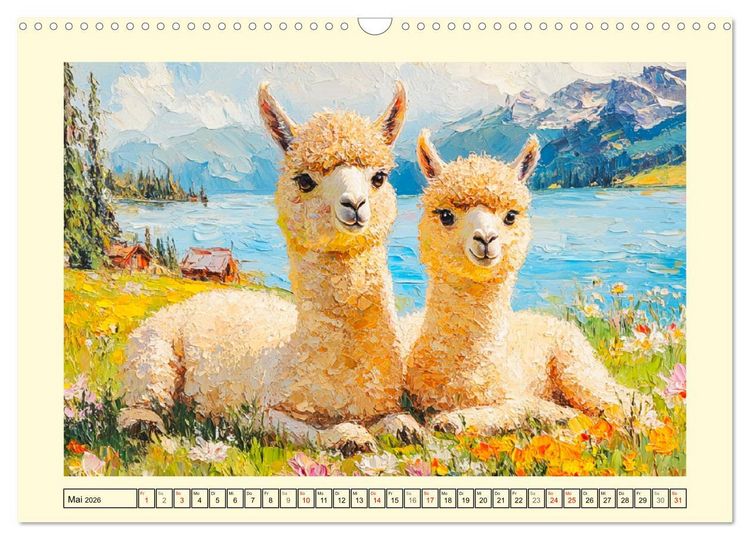 Produktbild: Alpakas. Entz&uuml;ckende Paintings in duftigen Farben (Wandkalender 2026 DIN A3 quer), CALVENDO Monatskalender