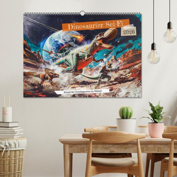 Produktbild: Dinosaurier Sci-Fi - Kampf der Urzeitgiganten im Weltall (Wandkalender 2026 DIN A2 quer), CALVENDO Monatskalender