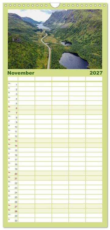 Produktbild: Familienplaner 2027 - Spektakul&auml;re Bergwelten Norwegen mit 5 Spalten (Wandkalender, 21 x 45 cm) CALVENDO