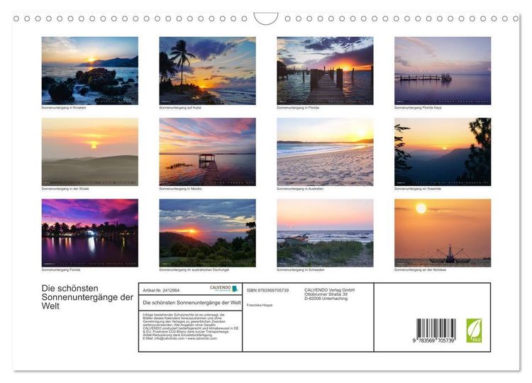 Produktbild: Die sch&ouml;nsten Sonnenunterg&auml;nge der Welt (Wandkalender 2027 DIN A3 quer), CALVENDO Monatskalender
