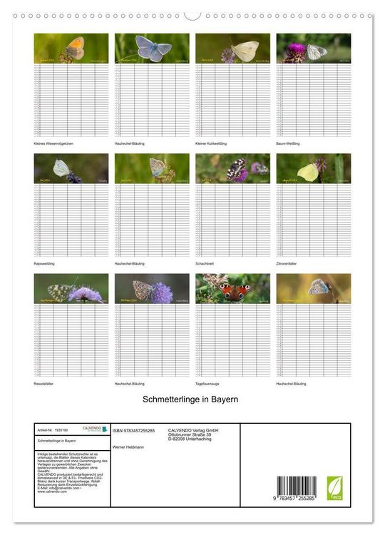 Produktbild: Schmetterlinge in Bayern (hochwertiger Premium Wandkalender 2026 DIN A2 hoch), Kunstdruck in Hochglanz