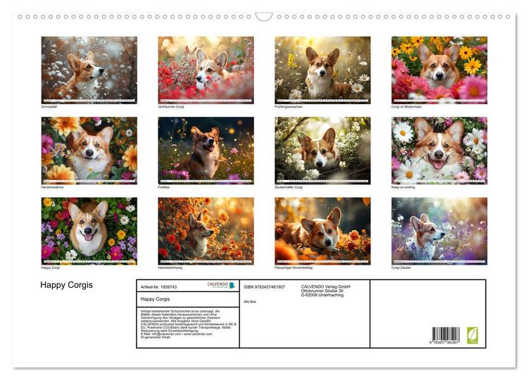 Produktbild: Happy Corgis (Wandkalender 2026 DIN A2 quer), CALVENDO Monatskalender