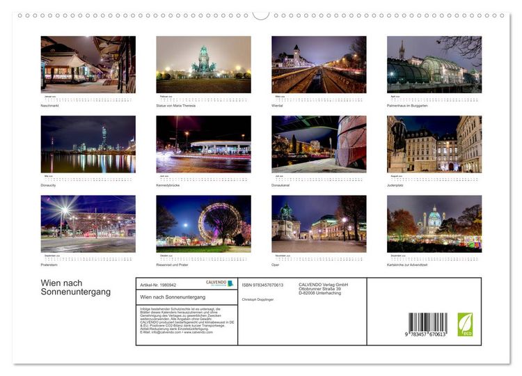 Produktbild: Wien nach Sonnenuntergang (hochwertiger Premium Wandkalender 2026 DIN A2 quer), Kunstdruck in Hochglanz