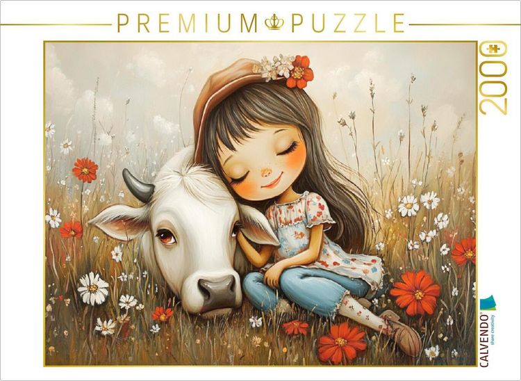 Produktbild: CALVENDO Puzzle Niedliches M&auml;dchen mit Kuh | 2000 Teile Lege-Gr&ouml;&szlig;e 90x67cm Foto-Puzzle f&uuml;r gl&uuml;ckliche Stunden